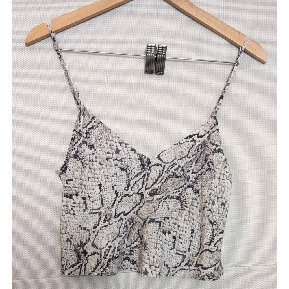 Reformation Snakeskin Print Cami Crop Top Gray Python  V-Neck Camisole TanK Sz M